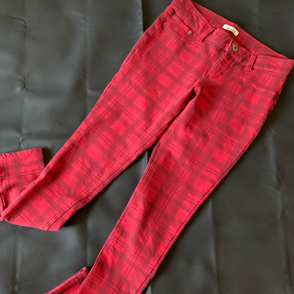 Mudd Red Plaid Jeggings